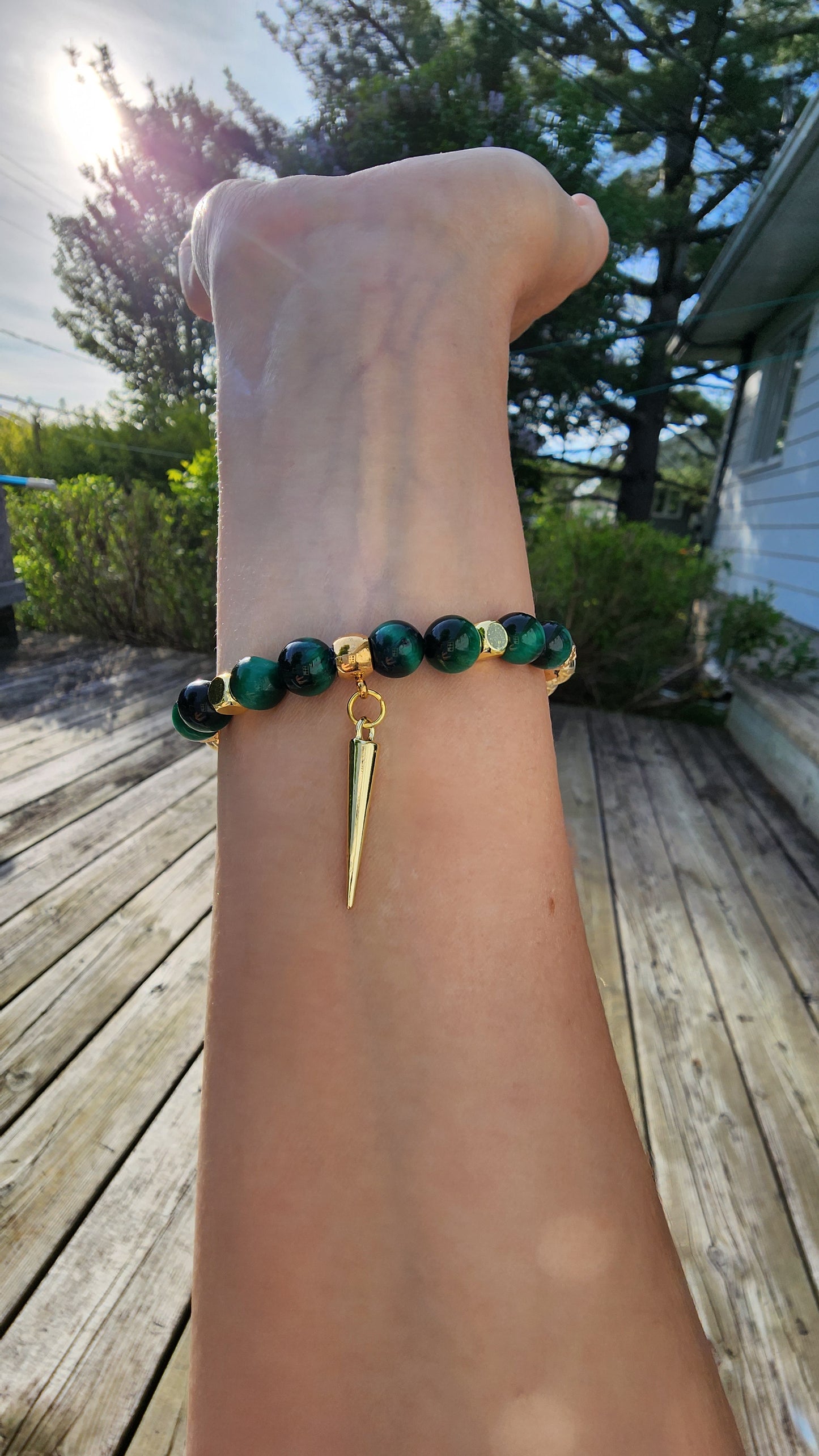 Ensemble de bijoux / collier / bracelet / boucles d'oreilles Oeil de tigre vert
