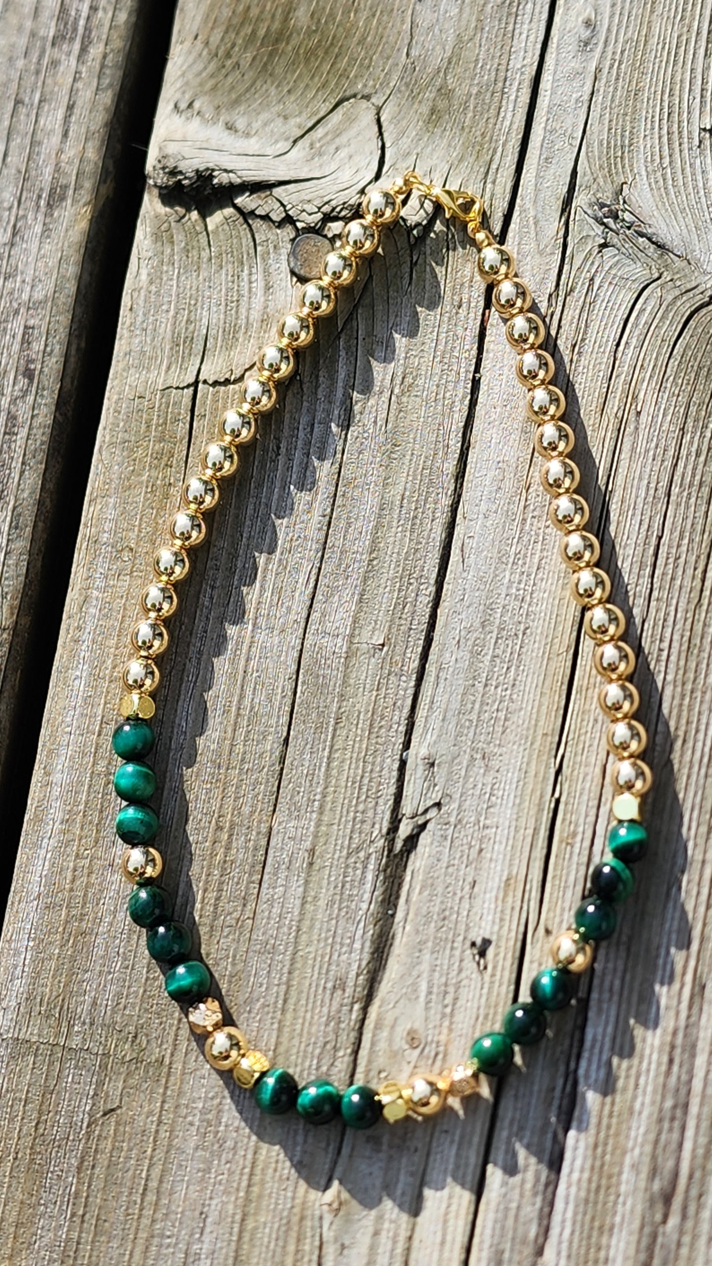 Ensemble de bijoux / collier / bracelet / boucles d'oreilles Oeil de tigre vert