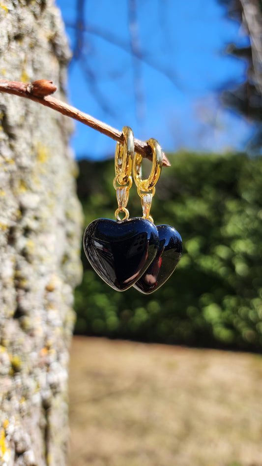 Boucles d'oreilles As de coeur noirs