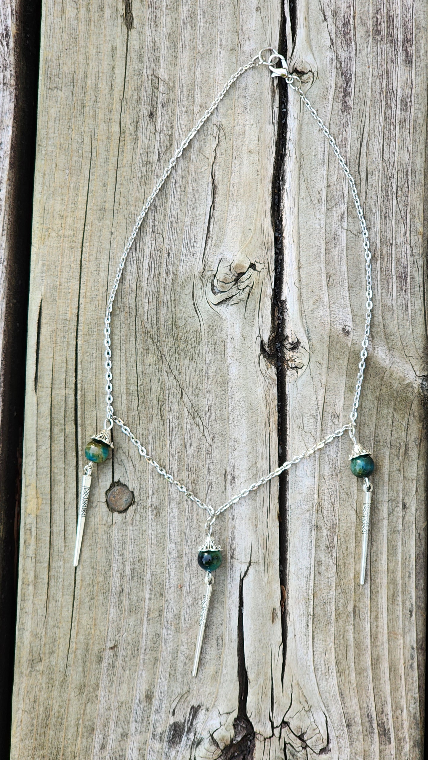 Ensemble de bijoux / bracelet / boucles d'oreilles / chaîne Oeil de tigre bleu